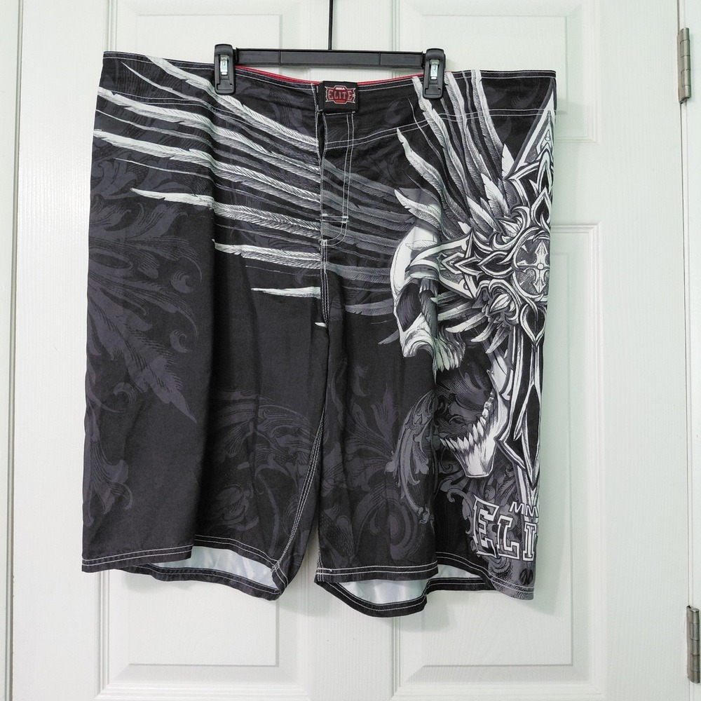 MMA Elite Board Shorts With Y2K AOP Skull Cross Feather Graphics Size 2XL
